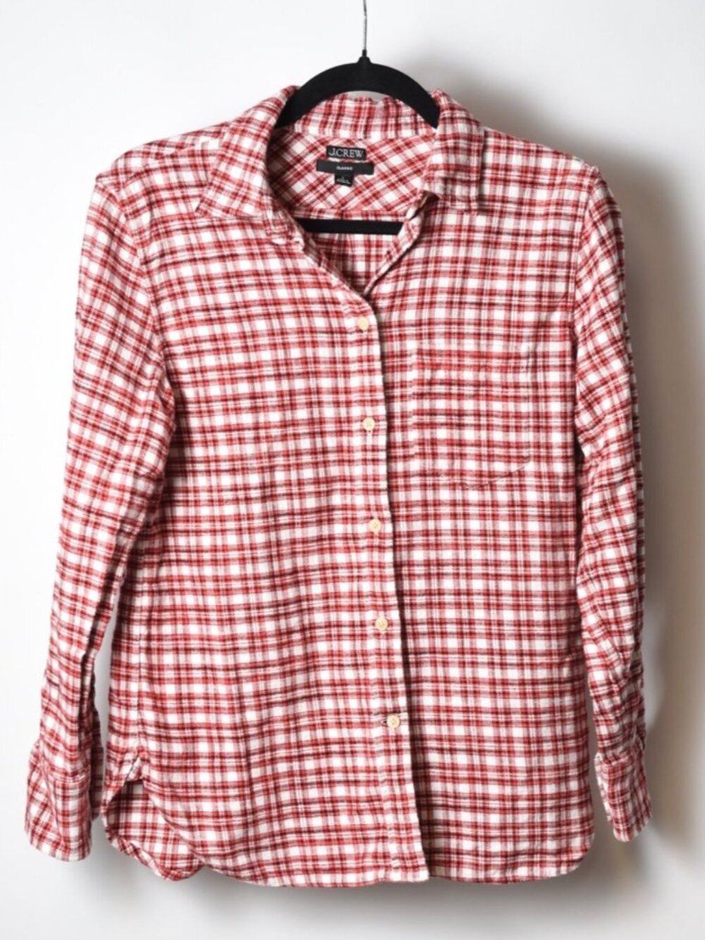 J Crew Red Plaid Flannel Long Sleeve Shirt Women’s Size 2 100% Cotton
